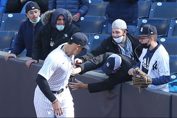 Yankees Fan Tries To Steal Ball From Aaron Judge's Mitt After Catch