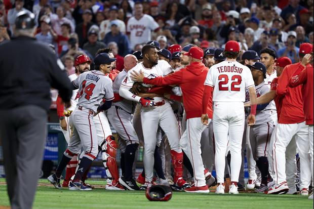 Bench-Clearing Brawl Between Angels And Braves In Anaheim