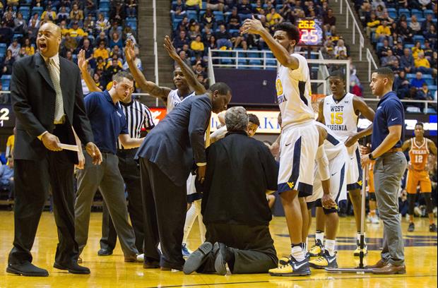 West Virginia Coach Bob Huggins Falls To Knees, Gets Medical Attention