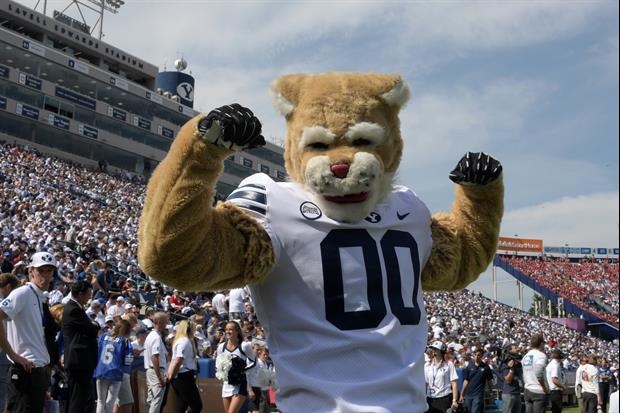 BYU Mascot Loses His Head While Performing Summersault & Freaks Out