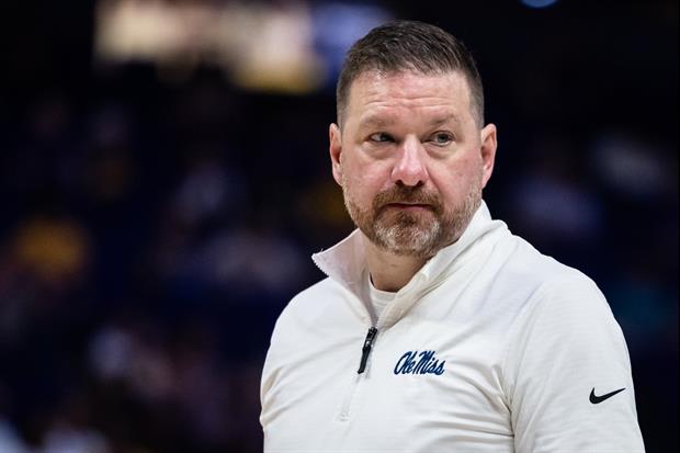 Pic of Ole Miss Coach Chris Beard Standing On Chair As He Watched Court Storm