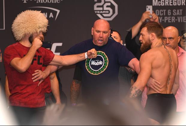 Watch Conor McGregor Try To Kick Khabib Nurmagomedov At Friday's Weigh-In