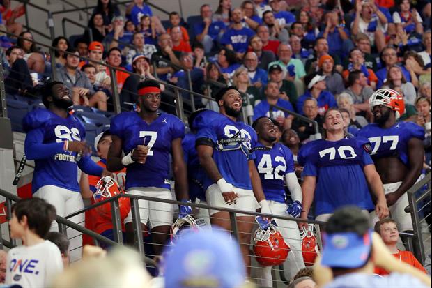 Florida Football Players Came In Full Pads To Cheer On Basketball Team Vs. Michigan State