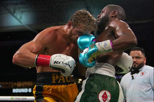 Here's Floyd Mayweather Knocking Logan Paul Out, But Holding Him Up To Finish The Fight