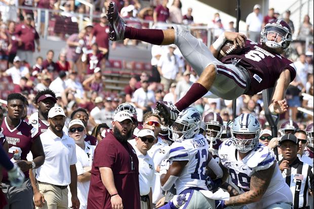 Another Look At Mississippi State QB Garrett Shrader Flying In Air After Hit