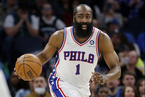 James Harden Fell Down And Took Out The Sixers Bench Before Sunday's Knicks Game