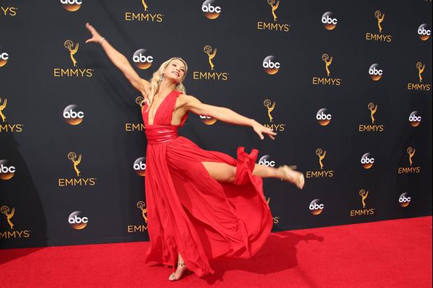 American Ninja Warrior Jessie Graff & Red Dress Kicking On Emmys Red Carpet