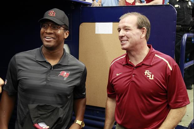 Jimbo Fisher Throws Out 1st Pitch To Jameis Winston At Rays Game
