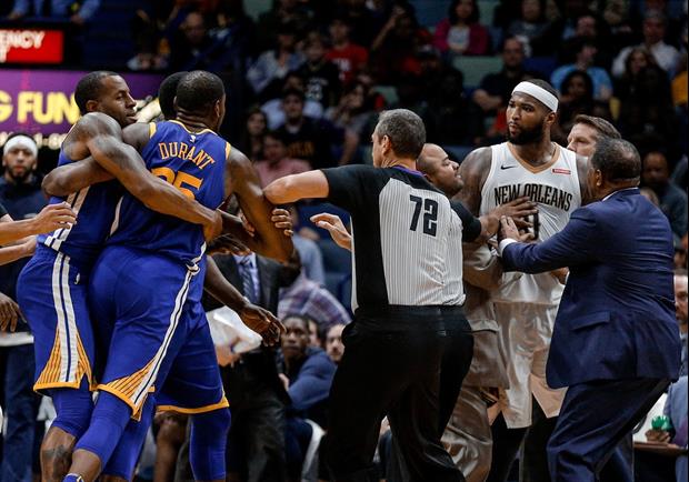 Pic Of DeMarcus Cousins Looking Kevin Durant By Locker Rooms After ejection
