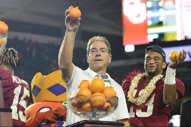 Watch Happy Alabama Head Coach Nick Saban Tossing Oranges After Winning Orange Bowl