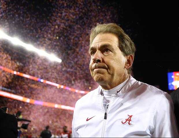 Nick Saban Is Hobbling Around His Office With A Golf Umbrella As A Cane