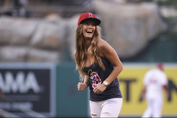 Sports Illustrated Model Nina Agdal Throws Out 1st Pitch At Angels
