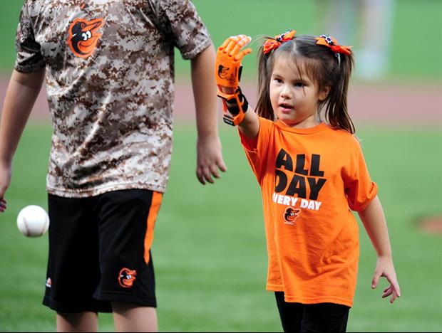 5-Year-Old Girl W/ Robotic Hand Throws 1st Pitch At Orioles Game