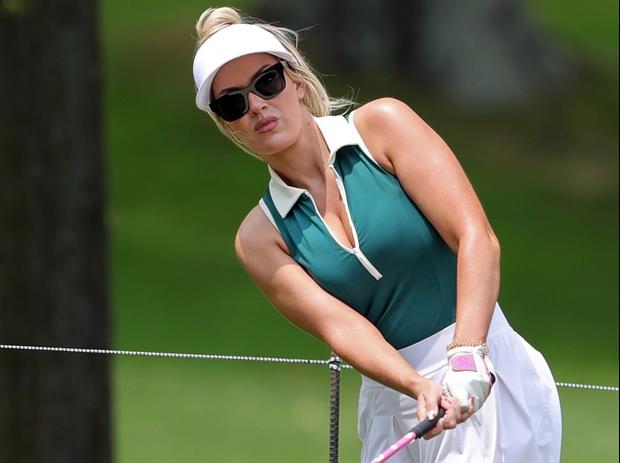 Golfer Paige Spiranac Demonstrates Golf Drill