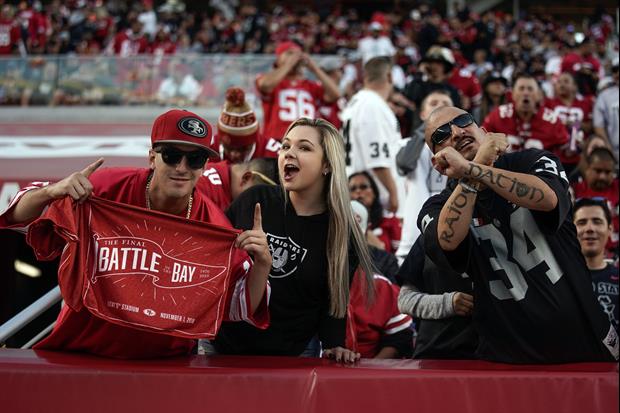 Raiders Fan With Butt Crack Hanging Out Beats up Ponytail 49ers Fan At Game