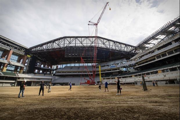 The Texas Rangers' new stadium, Globe Life Field, caught on fire Saturday afternoon...