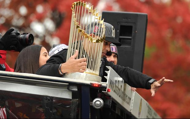 Red Sox Fan Throws Beer & Breaks World Series Trophy During Championship Parade