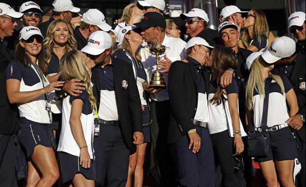 Rickie Fowler Looks Funny In Ryder Cup Pic While Teammates Kiss Their Wives