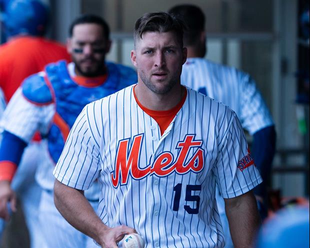 Watch Tim Tebow get struck out by Jordan Peterson, a position player only sent to the mound because