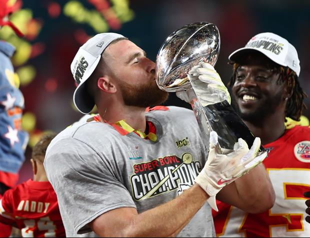 Chiefs TE Travis Kelce Turned The Lombardi Trophy Into A Beer Luge